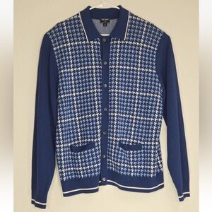 Todd Snyder Double Knit Polo Button Down Sweater Houndstooth Blue Size L Mens